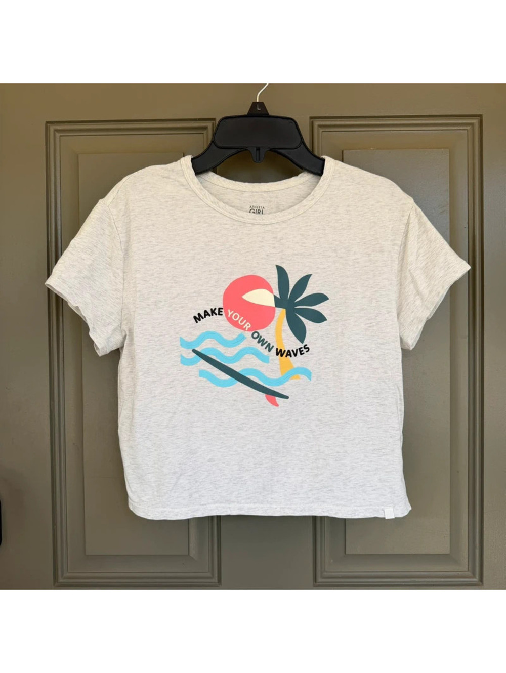 Athleta Girl Right Moves Relaxed Tee Make Your Own Waves Graphic Gray Size L 12